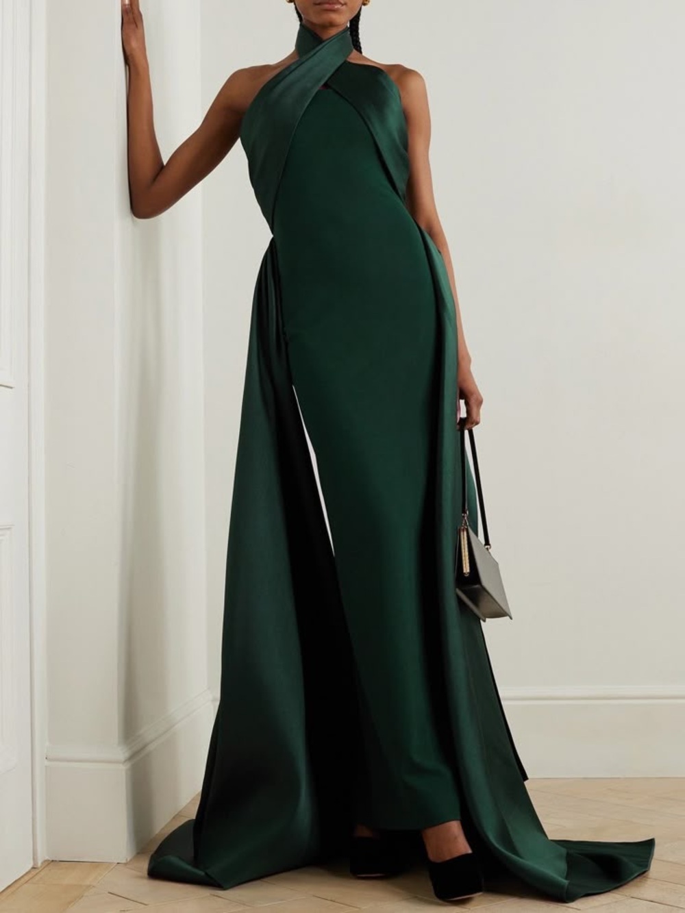 Solace London Rumi Halterneck Satin Twill Gown Emerald Green NEW with tags